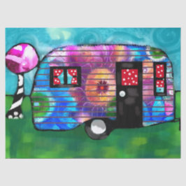 ヴィンテージ抽象芸術キャンプトレーラーフローラハッピーキャンパー 薄葉紙
