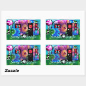 ヴィンテージ抽象芸術キャンプトレーラーフローラハッピーキャンパー 長方形シール (シート)