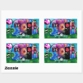 ヴィンテージ抽象芸術キャンプトレーラーフローラハッピーキャンパー 長方形シール (シート)