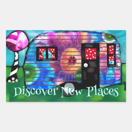 ヴィンテージ抽象芸術キャンプトレーラーフローラハッピーキャンパー 長方形シール (正面)