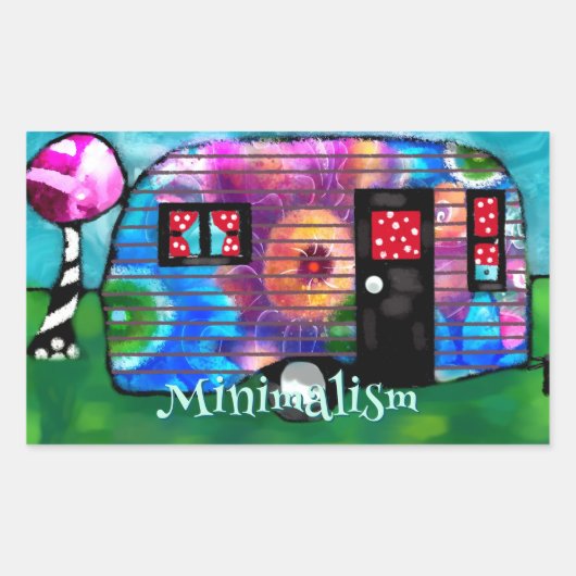 ヴィンテージ抽象芸術キャンプトレーラーフローラハッピーキャンパー 長方形シール (正面)
