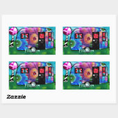 ヴィンテージ抽象芸術キャンプトレーラーフローラハッピーキャンパー 長方形シール (シート)