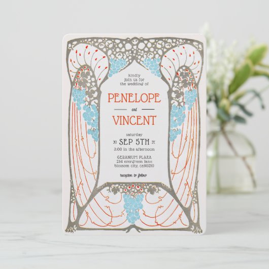 ヴィンテージ抽象芸術フレーム凸版スタイル結婚 招待状 (スタンド正面)