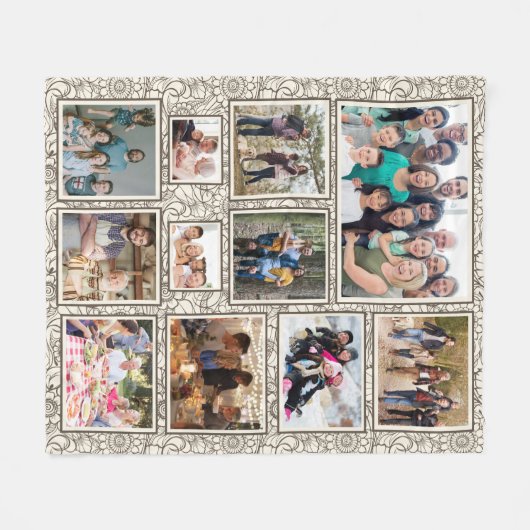 ヴィンテージ抽象芸術フローラファミリー11フォトコラージュ フリースブランケット (正面(横))