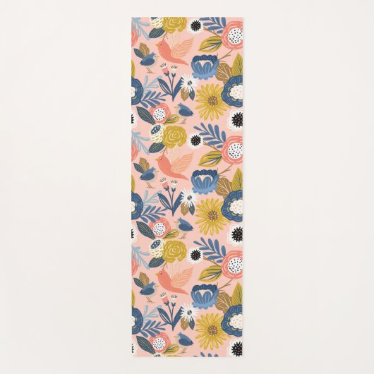 ヴィンテージ抽象芸術フローラ植物学と鳥のパターン ヨガマット (正面)