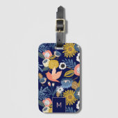 ヴィンテージ抽象芸術フローラ植物鳥柄 ラゲッジタグ (正面縦)
