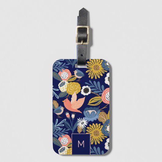 ヴィンテージ抽象芸術フローラ植物鳥柄 ラゲッジタグ (正面縦)