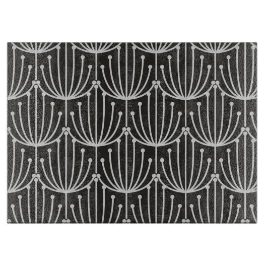 ヴィンテージ抽象芸術フローラ(白黒) カッティングボード (正面)