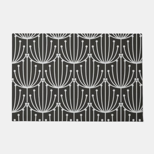 ヴィンテージ抽象芸術フローラ（白黒） ドアマット (正面)