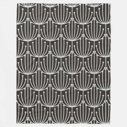 ヴィンテージ抽象芸術フローラ(白黒) フリースブランケット (正面)