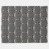 ヴィンテージ抽象芸術フローラ(白黒) フリースブランケット (正面(横))