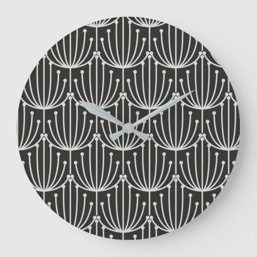 ヴィンテージ抽象芸術フローラ(白黒) ラージ壁時計 (正面)