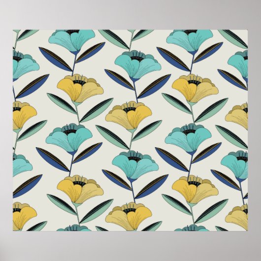 ヴィンテージ抽象芸術ラインアートフローライラストレーション継ぎ目 ポスター (正面)