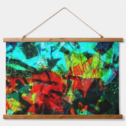 ヴィンテージ抽象芸術木材トップウォールタペストリー、落ち着いた 吊り下げ型タペストリー (正面)
