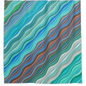 ヴィンテージ抽象芸術波パターン | シャワーカーテン (正面)