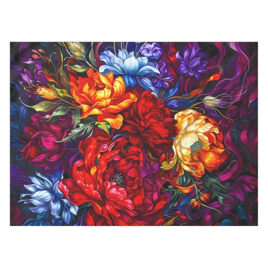 ヴィンテージ抽象芸術花フローラ テーブルクロス (正面(横))