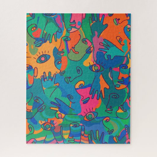 ヴィンテージ抽象芸術顔フィンガードール線 ジグソーパズル (縦)