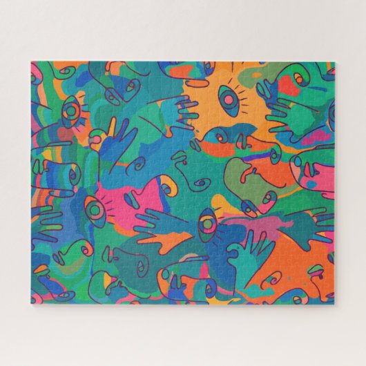 ヴィンテージ抽象芸術顔フィンガードール線 ジグソーパズル (横)