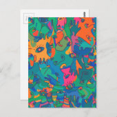 ヴィンテージ抽象芸術顔フィンガードール線 ポストカード (正面/裏面)