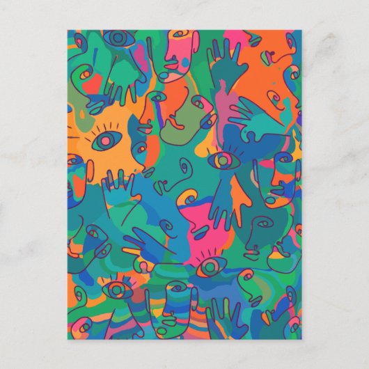 ヴィンテージ抽象芸術顔フィンガードール線 ポストカード (正面)