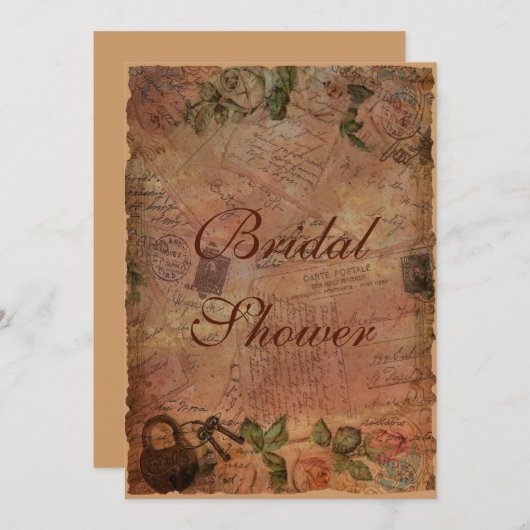 ヴィンテージ招待状とロックおよび鍵 招待状 (正面/裏面)