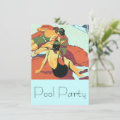 ヴィンテージ招待状プールパーティークールデコ泳ぐ人 招待状 (スタンド正面)