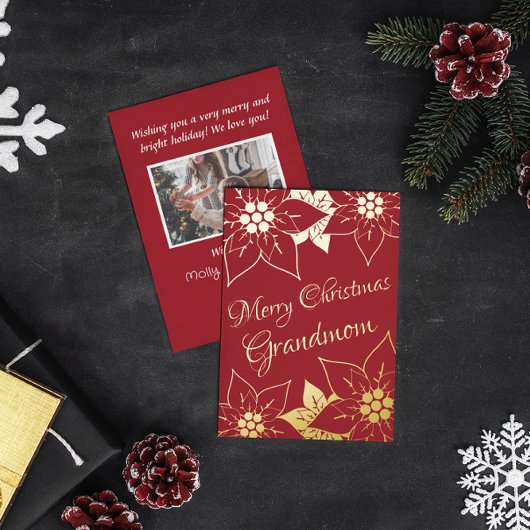 ヴィンテージ挽歌と赤メリークリスマスおばあちゃん 箔シーズンカード