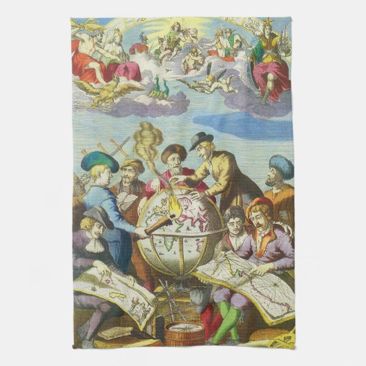 ヴィンテージ探検家とアンティークグローブマップ， 1542 キッチンタオル (縦)