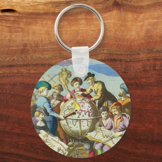 ヴィンテージ探検家とアンティークグローブマップ， 1542 キーホルダー (裏面)