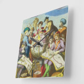 ヴィンテージ探検家とアンティークグローブマップ, 1542 スクエア壁時計 (傾斜)