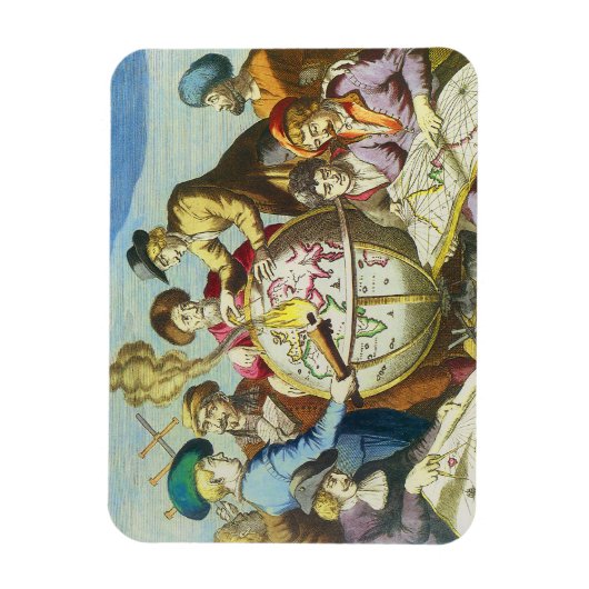 ヴィンテージ探検家とアンティークグローブマップ， 1542 マグネット (縦)