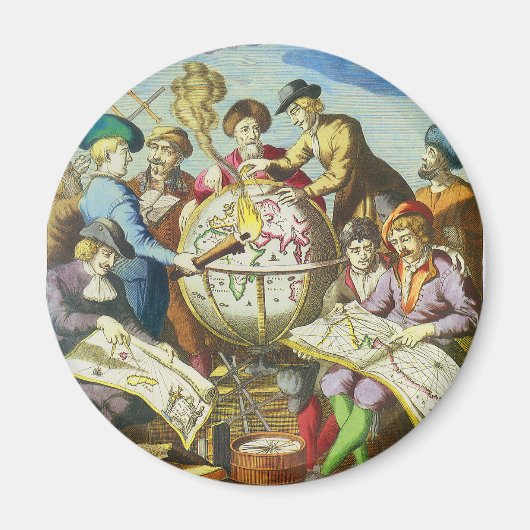 ヴィンテージ探検家とアンティークグローブマップ， 1542 マグネット (正面)