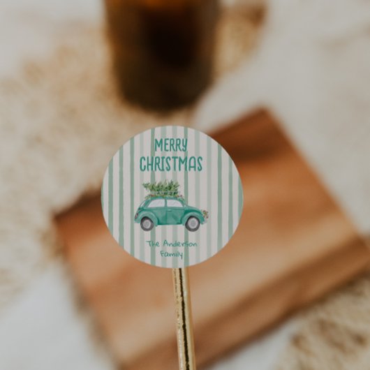 ヴィンテージ描カー予測できなツリーメリークリスマス ラウンドシール
