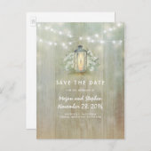 ヴィンテージ提灯と白い花が日付を保存 案内ポストカード (正面/裏面)