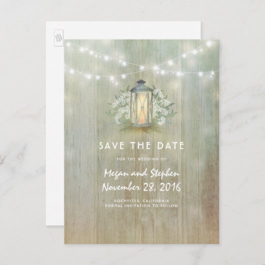 ヴィンテージ提灯と白い花が日付を保存 案内ポストカード (正面/裏面)