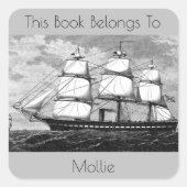 ヴィンテージ提督帆船蔵書票 スクエアシール (正面)