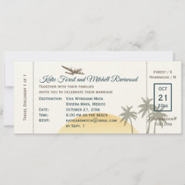 ヴィンテージ搭乗結婚パス&ベージュ色RSVP 招待状