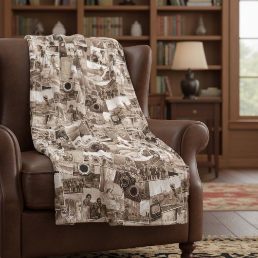 ヴィンテージ撮影コラージセピアID1066 フリースブランケット