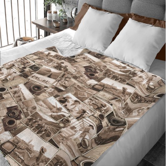 ヴィンテージ撮影コラージセピアID1066 フリースブランケット