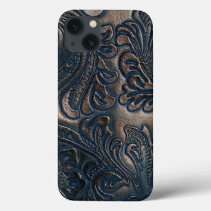 ヴィンテージ擦り切れたエンボスダークブラウンレザー iPhone 13ケース