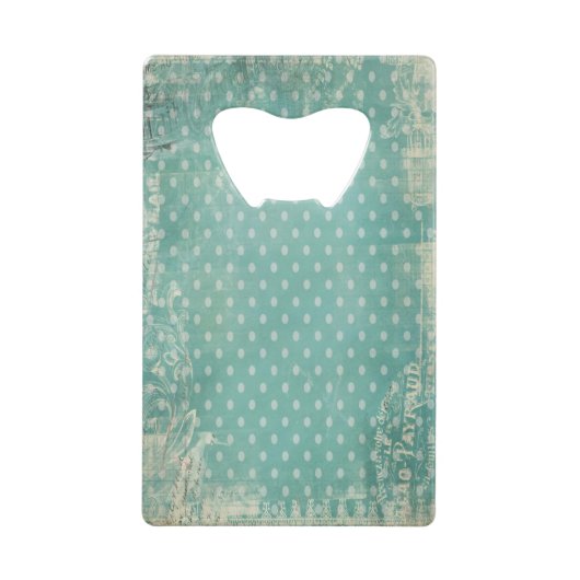 ヴィンテージ擦り切れたターコイズ壁紙 クレジットカード栓抜き (正面)