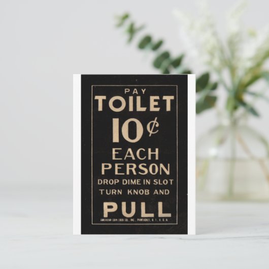 ヴィンテージ支払いトイレの黒いサインイン ポストカード (スタンド正面)