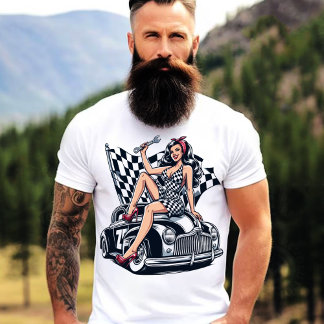 ヴィンテージ改造レースのピンアップ Tシャツ