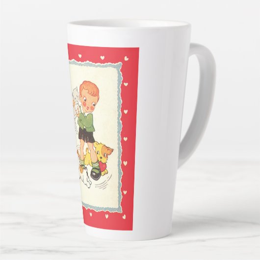 ヴィンテージ救の少年は子犬の競走 カフェラテマグ (右アングル)