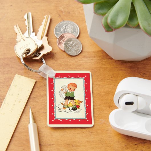 ヴィンテージ救の少年は子犬の競走 キーホルダー (デスク)