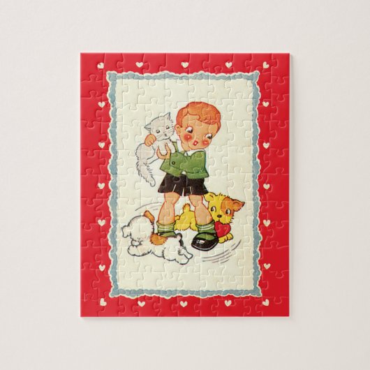 ヴィンテージ救の少年は子犬の競走 ジグソーパズル (縦)