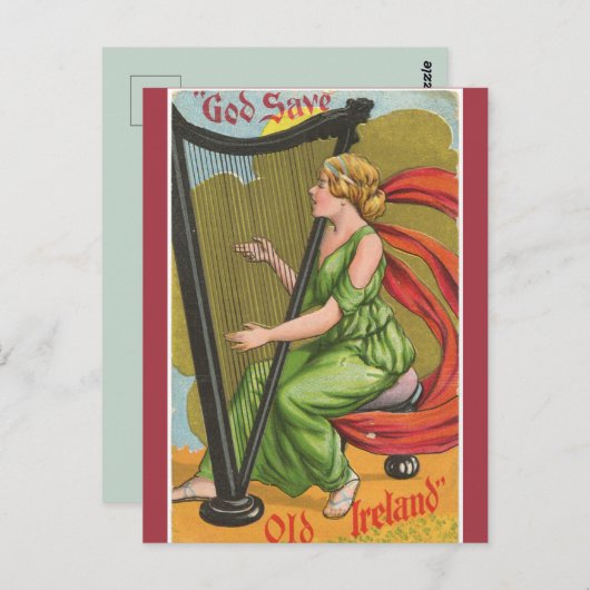 ヴィンテージ救オールドアイルランドハーピスト ポストカード (正面/裏面)