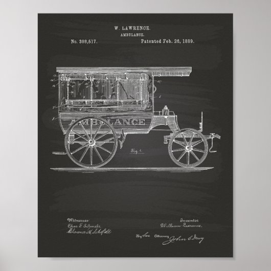 ヴィンテージ救急車1889特許技術Chalkboard ポスター (正面)