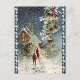 ヴィンテージ教会とベルのクリスマス シーズンポストカード