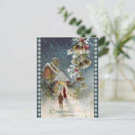 ヴィンテージ教会とベルのクリスマス シーズンポストカード (スタンド正面)